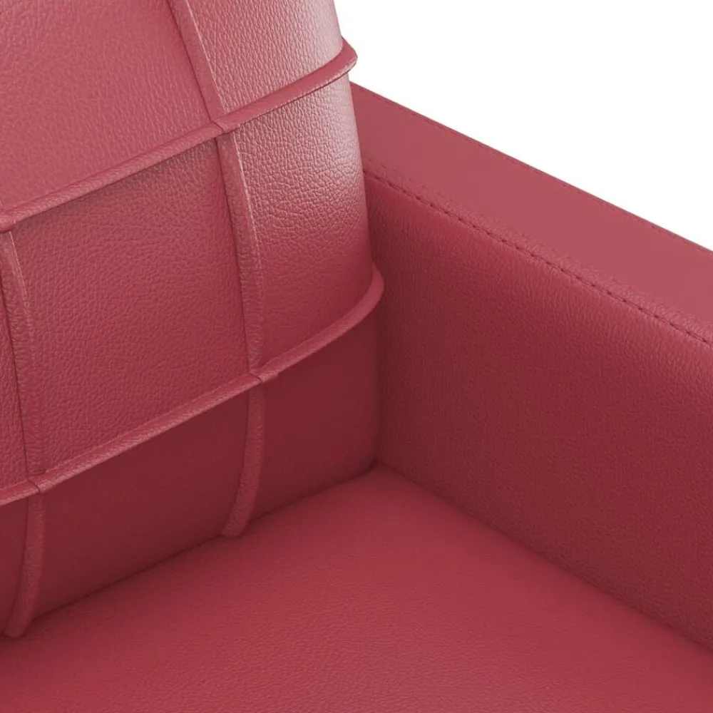 vidaXL Sofás-Juego de sofás con cojines 3 piezas cuero sintético rojo tinto