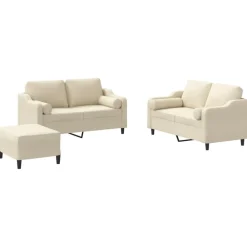 vidaXL Juego de sofás con cojines 3 piezas tela Crema New