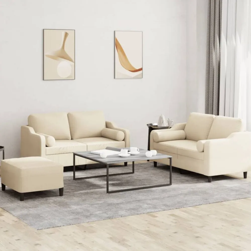 vidaXL Juego de sofás con cojines 3 piezas tela Crema New
