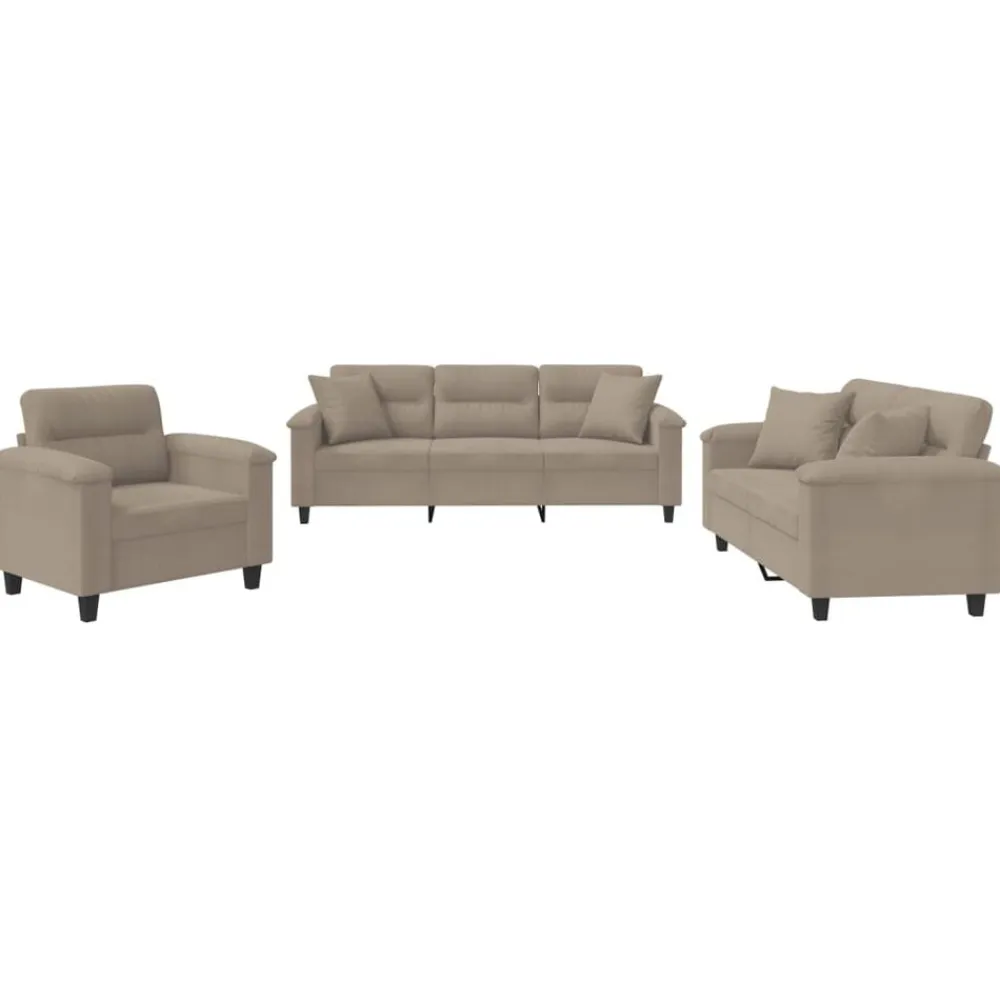 vidaXL Sofás-Juego de sofás con cojines 3 piezas tela microfibra gris taupe