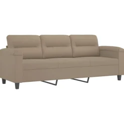 vidaXL Sofás-Juego de sofás con cojines 3 piezas tela microfibra gris taupe