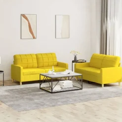 vidaXL Juego de sofás con cojines 2 piezas tela Amarillo claro