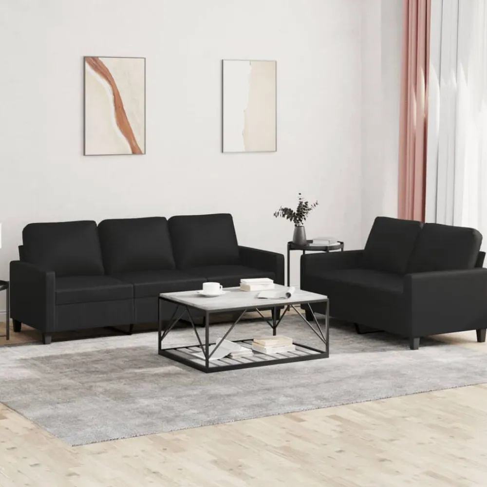 vidaXL Juego de sofás con cojines 2 piezas cuero sintético Negro Online