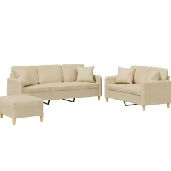 vidaXL Juego de sofás con cojines 3 piezas tela Crema Sale