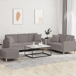 vidaXL Sofás-Juego de sofás con cojines 3 piezas tela gris taupe