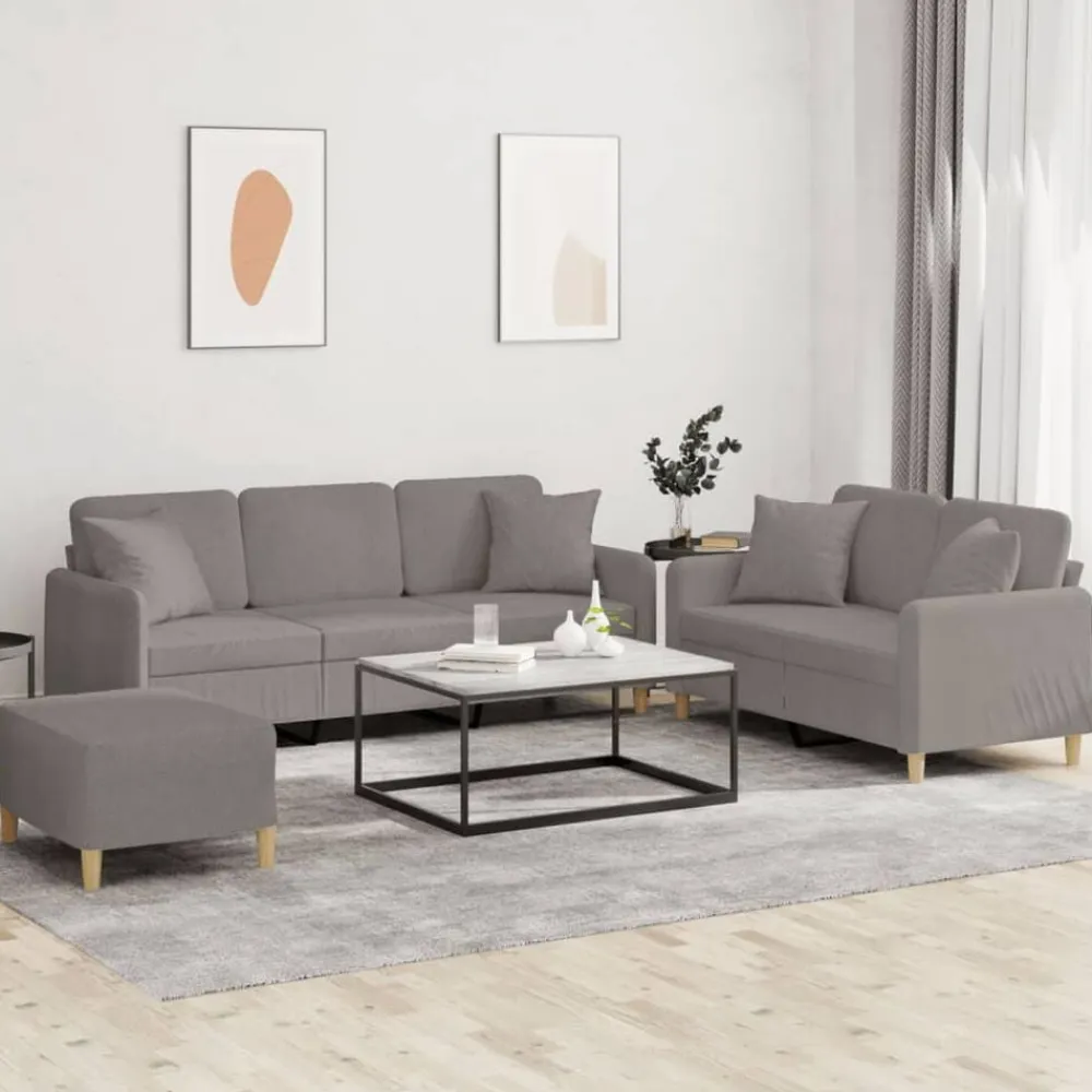 vidaXL Sofás-Juego de sofás con cojines 3 piezas tela gris taupe