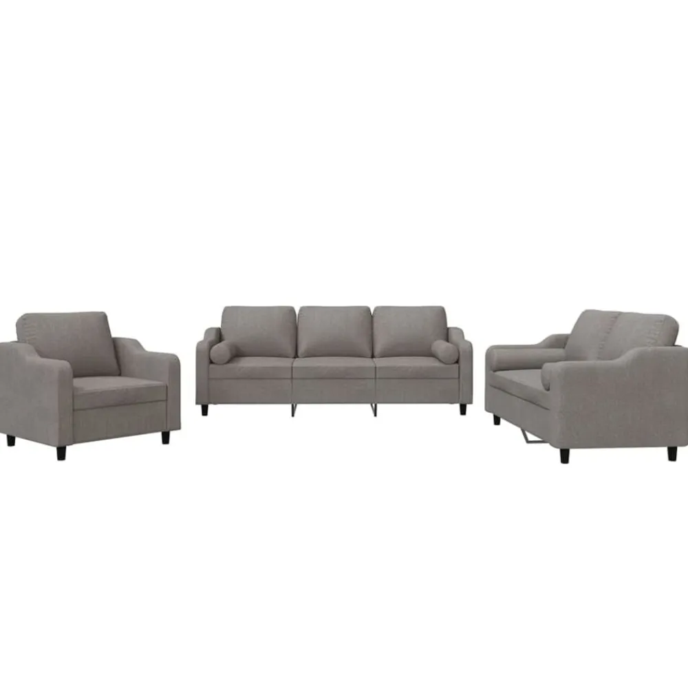 vidaXL Sofás-Juego de sofás con cojines 3 piezas tela gris taupe