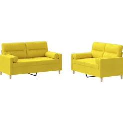 vidaXL Juego de sofás con cojines 2 piezas tela Amarillo claro Hot
