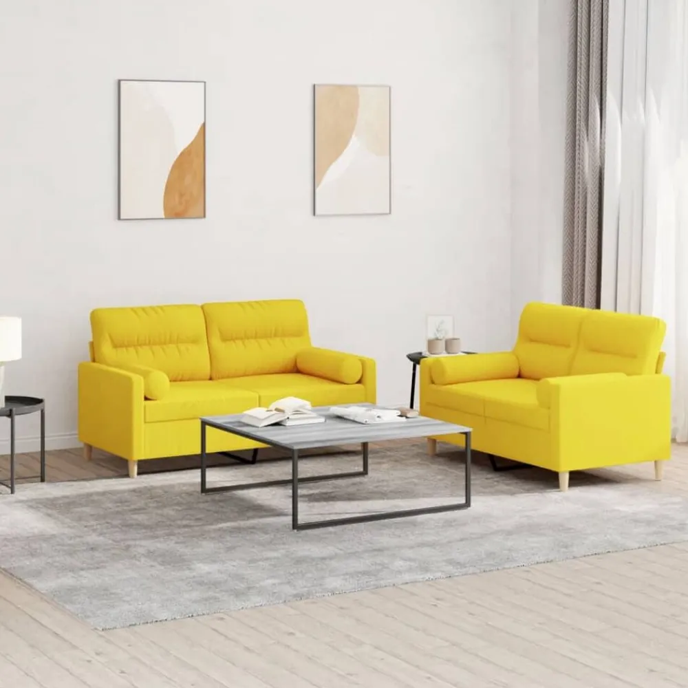 vidaXL Juego de sofás con cojines 2 piezas tela Amarillo claro Hot