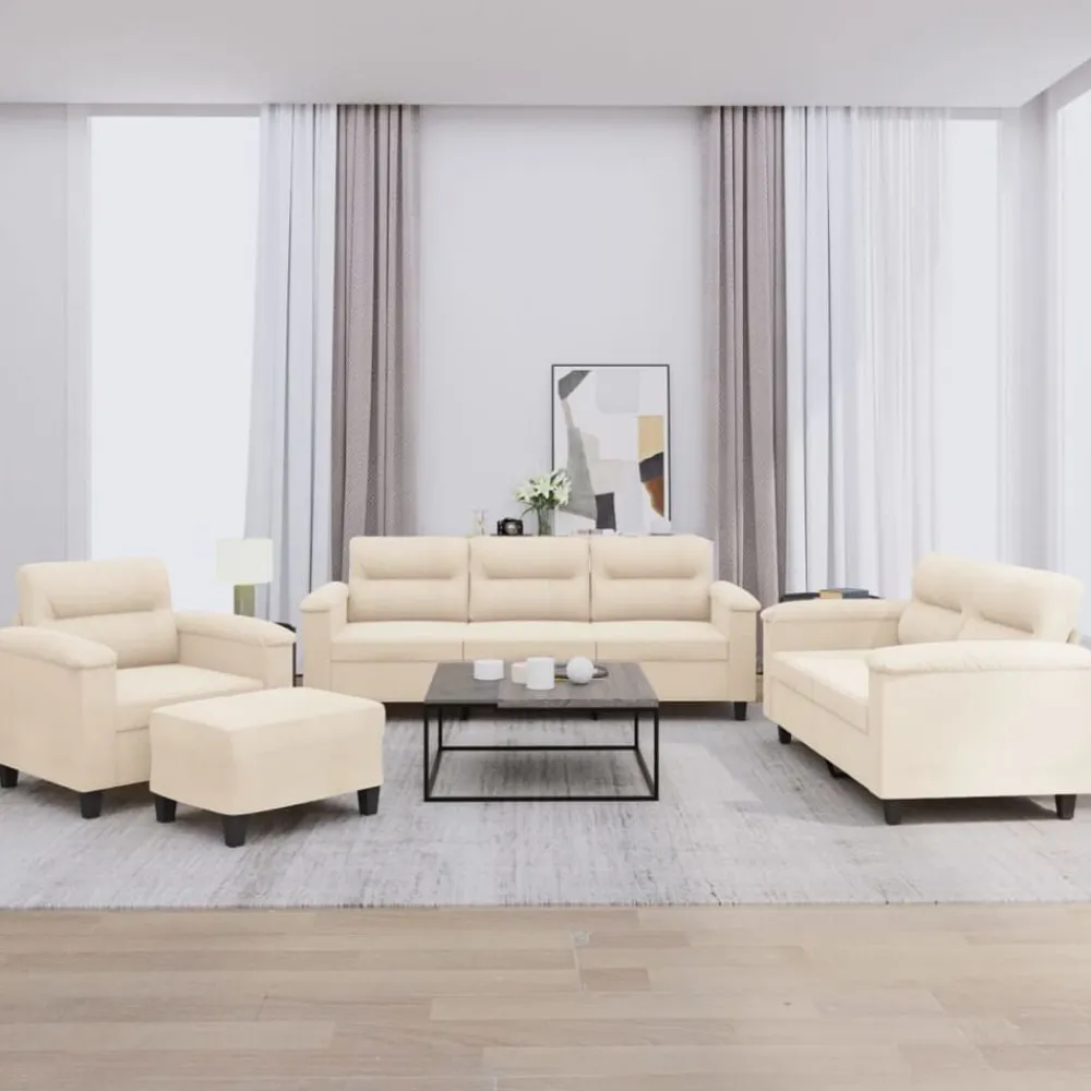 vidaXL Juego de sofás con cojines 4 piezas tela microfibra Beige Sale