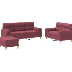 vidaXL Juego de sofás con cojines 3 piezas tela rojo tinto Rojo vino tinto Best