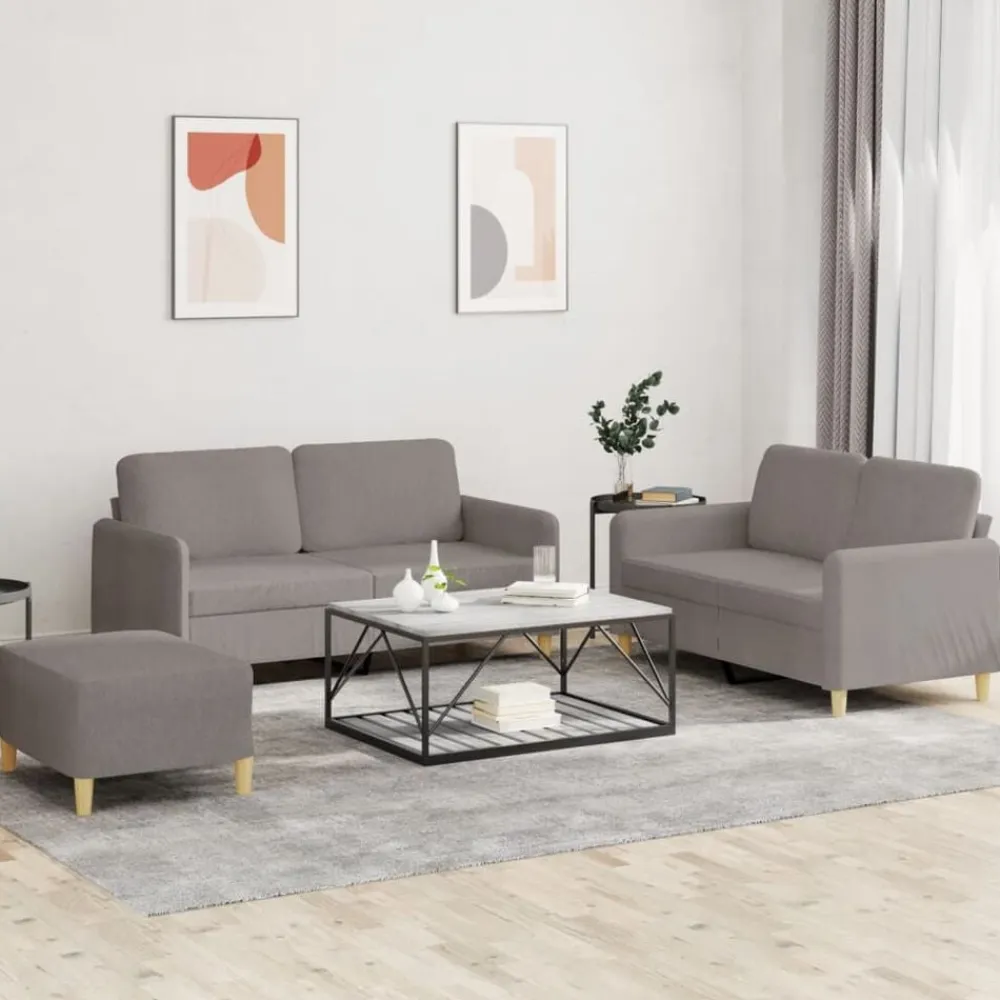 vidaXL Juego de sofás con cojines 3 piezas tela gris taupe Taupé Discount