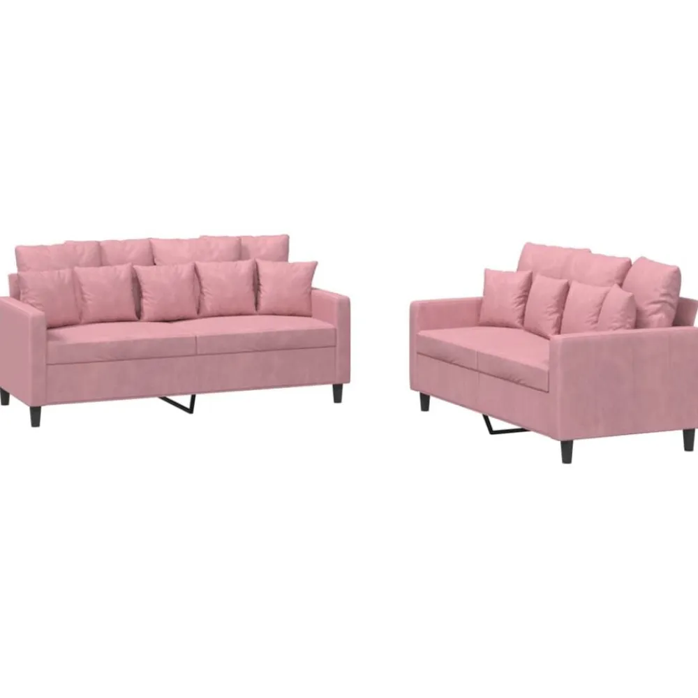vidaXL Juego de sofás con cojines 2 piezas terciopelo Rosa New