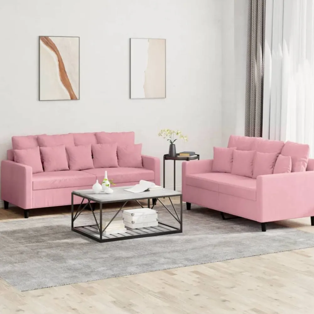 vidaXL Juego de sofás con cojines 2 piezas terciopelo Rosa New