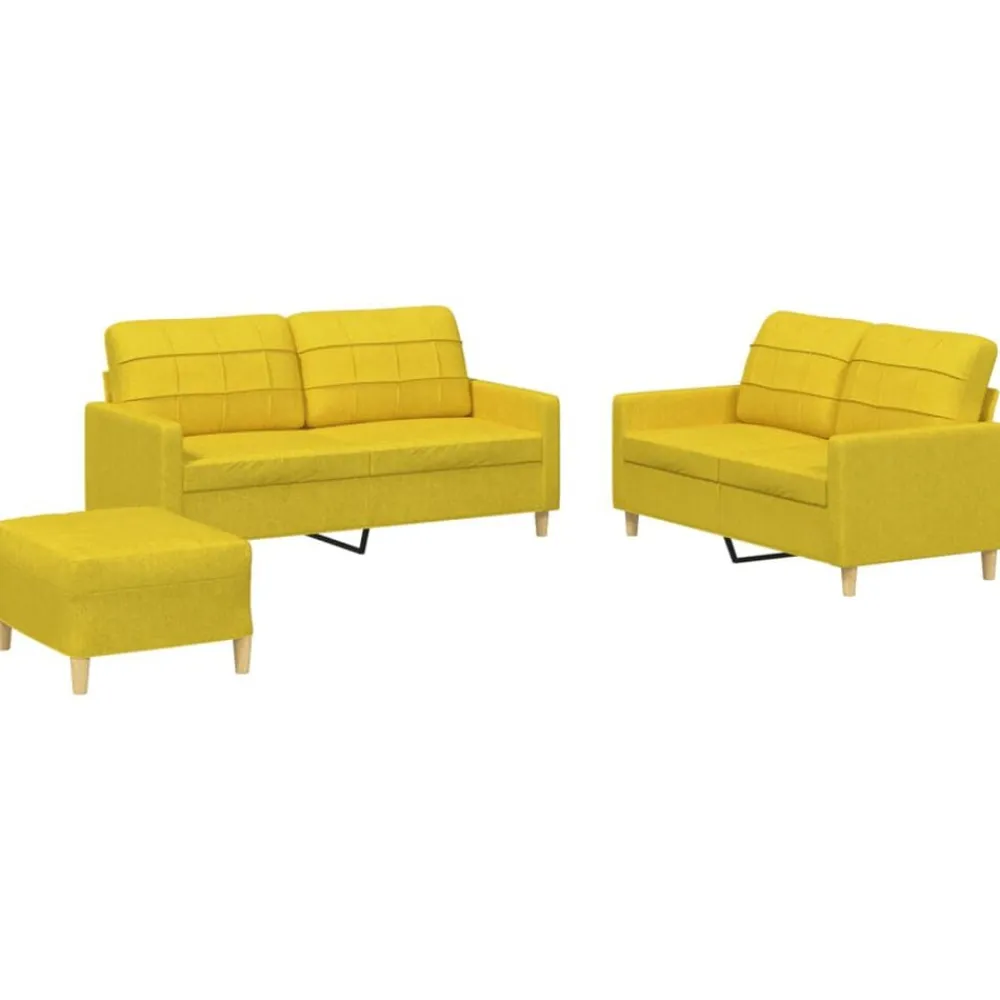 vidaXL Juego de sofás con cojines 3 piezas tela Amarillo claro Discount