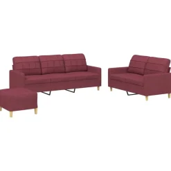 vidaXL Juego de sofás con cojines 3 piezas tela rojo tinto Rojo vino tinto Discount