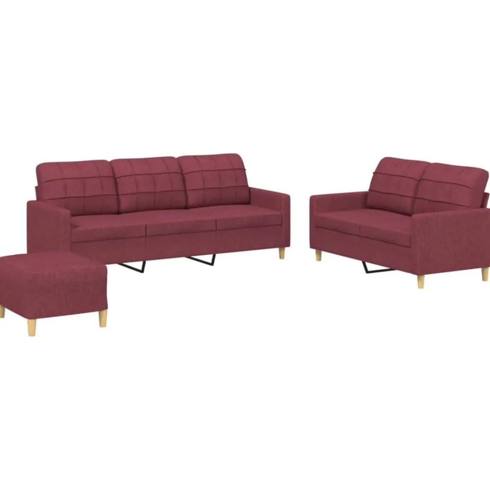 vidaXL Juego de sofás con cojines 3 piezas tela rojo tinto Rojo vino tinto Discount