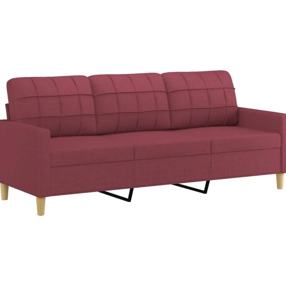 vidaXL Juego de sofás con cojines 3 piezas tela rojo tinto Rojo vino tinto Discount