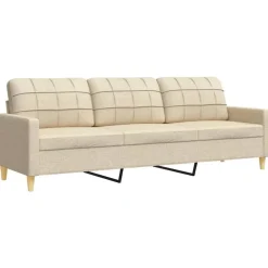 vidaXL Juego de sofás con cojines 3 piezas tela Crema New