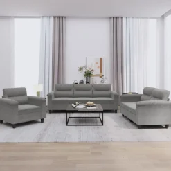 vidaXL Juego de sofás con cojines 3 piezas tela microfibra Gris oscuro Online