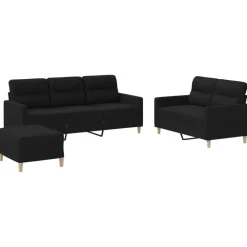 vidaXL Juego de sofás con cojines 3 piezas tela Negro Sale
