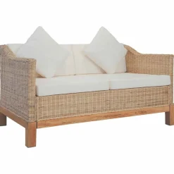 vidaXL Juego de sofás de 2 piezas con cojines de ratán natural Sale