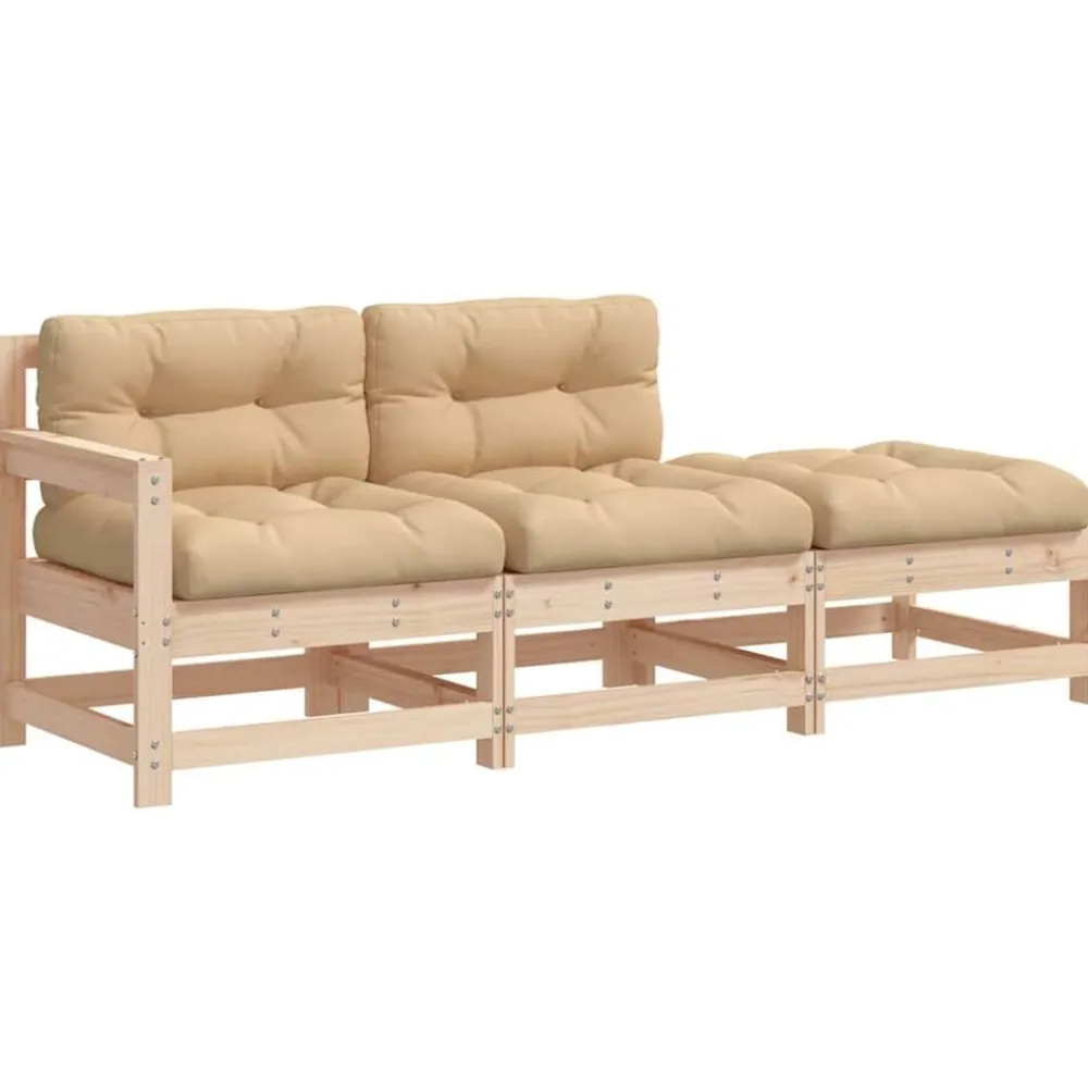vidaXL Muebles De Jardín-Juego de sofás de jardín 3 pzas con cojines madera maciza