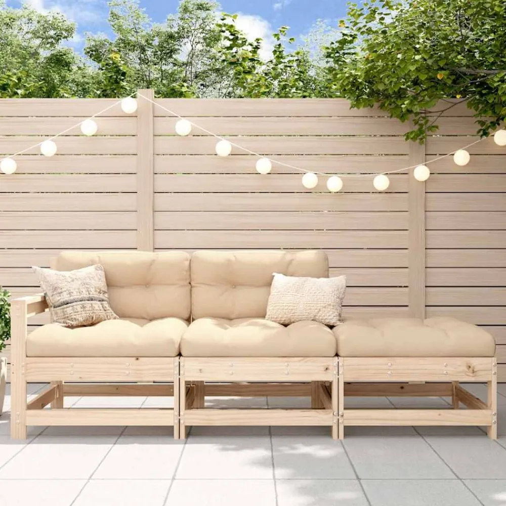 vidaXL Muebles De Jardín-Juego de sofás de jardín 3 pzas con cojines madera maciza