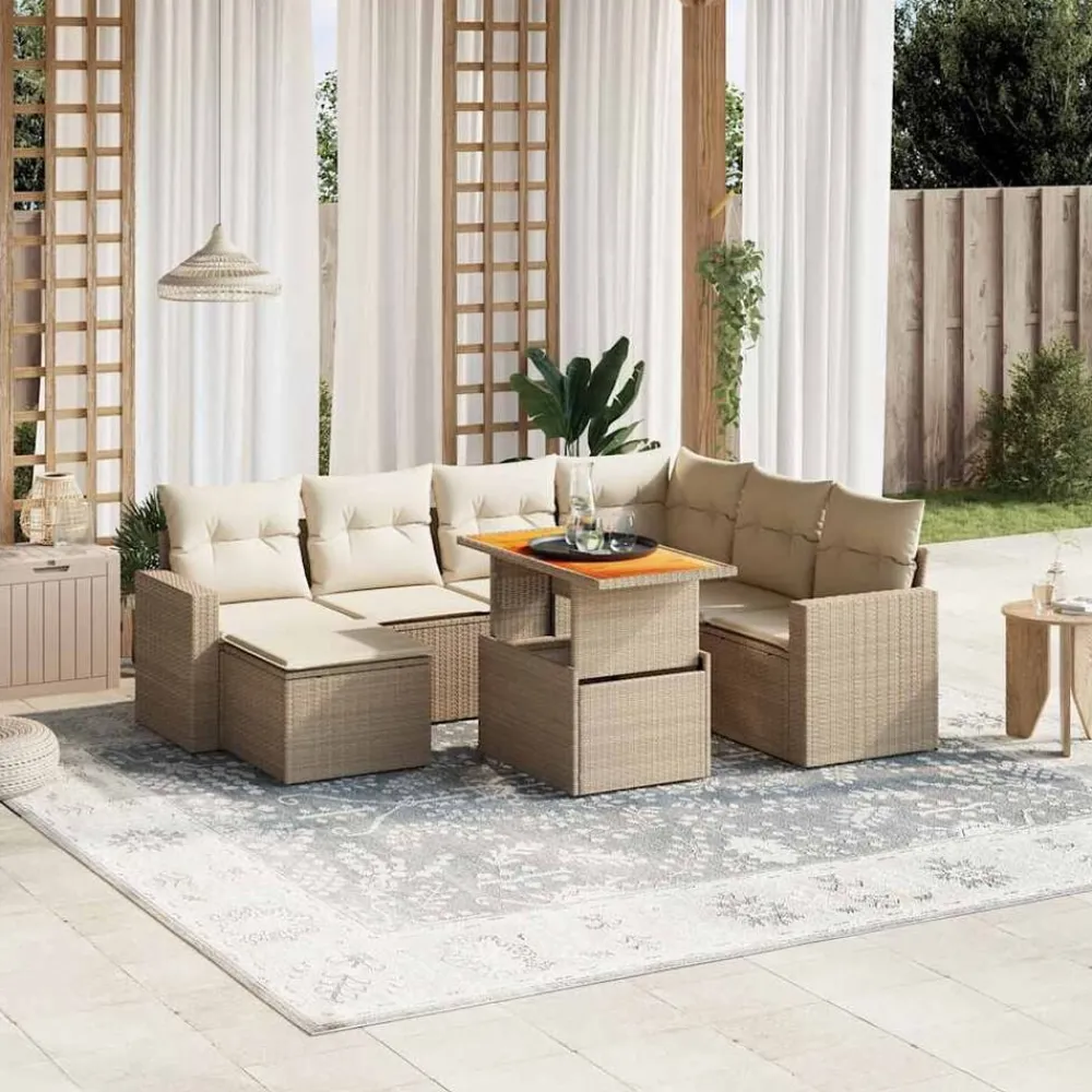 vidaXL Muebles De Jardín-Juego de sofás de jardín con cojines beige 8 pzas ratán PE