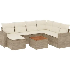 vidaXL Juego de sofás de jardín con cojines 8 pzas ratán PE Beige New