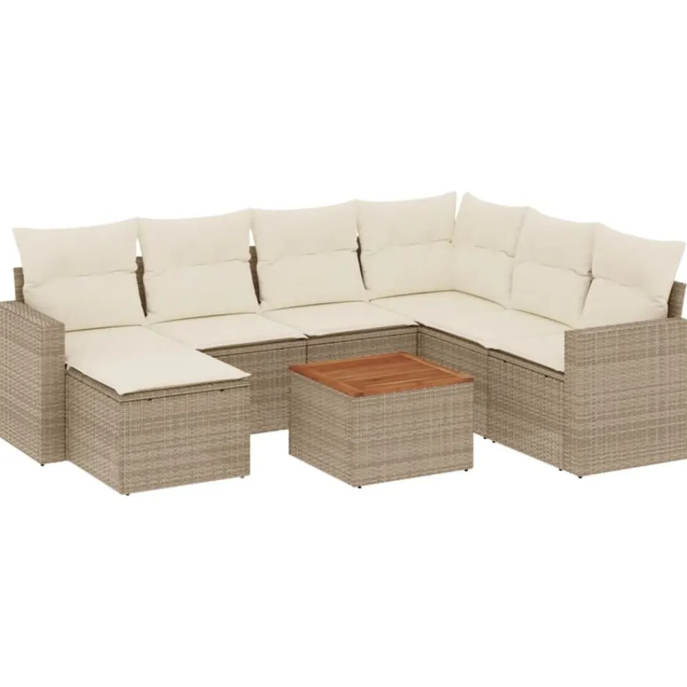 vidaXL Juego de sofás de jardín con cojines 8 pzas ratán PE Beige New
