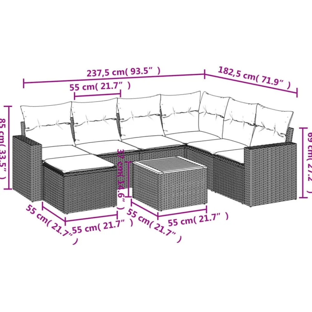 vidaXL Juego de sofás de jardín con cojines 8 pzas ratán PE Beige New