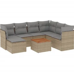 vidaXL Muebles De Jardín-Juego de sofás de jardín con cojines beige 8 pzas ratán PE