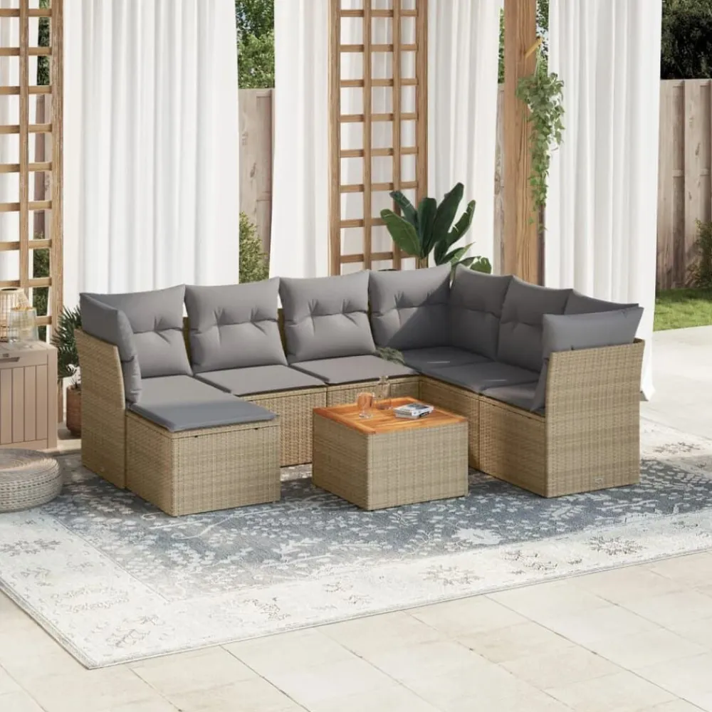 vidaXL Muebles De Jardín-Juego de sofás de jardín con cojines beige 8 pzas ratán PE