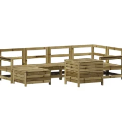 vidaXL Juego de sofás de jardín 7 pzas madera de pino impregnada Impregnado natural Outlet