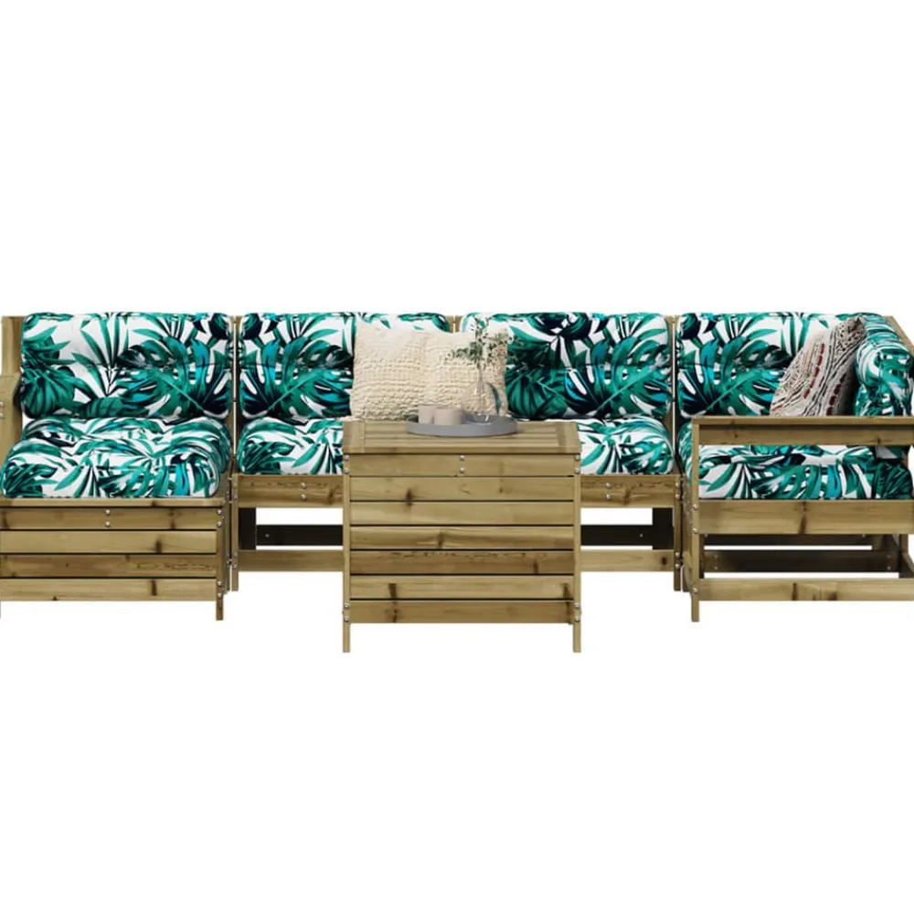 vidaXL Juego de sofás de jardín 7 pzas madera de pino impregnada Impregnado natural Outlet