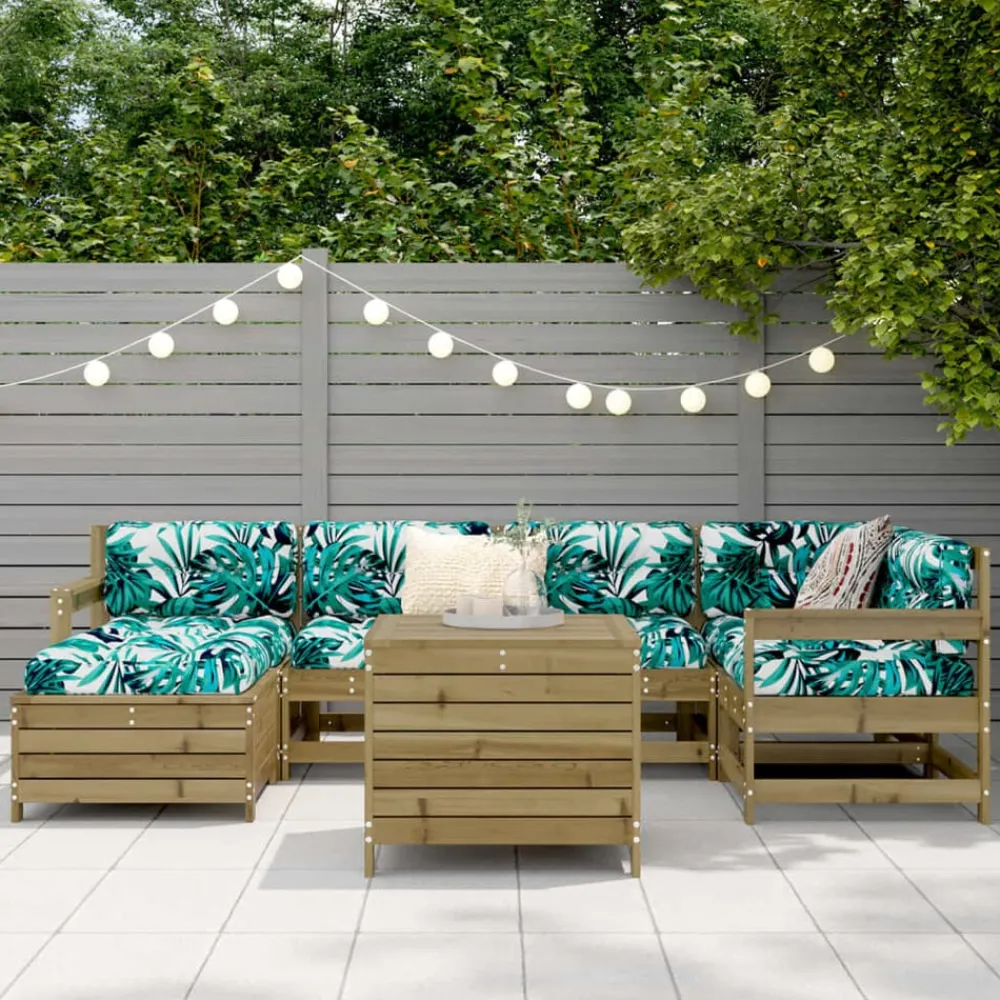 vidaXL Juego de sofás de jardín 7 pzas madera de pino impregnada Impregnado natural Outlet
