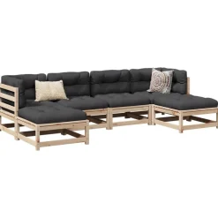 vidaXL Juego de sofás de jardín 6 pzas con cojines madera maciza pino Pino natural Online