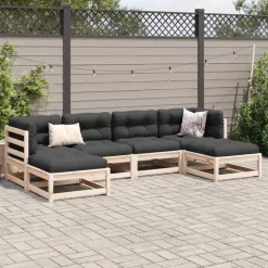 vidaXL Juego de sofás de jardín 6 pzas con cojines madera maciza pino Pino natural Online