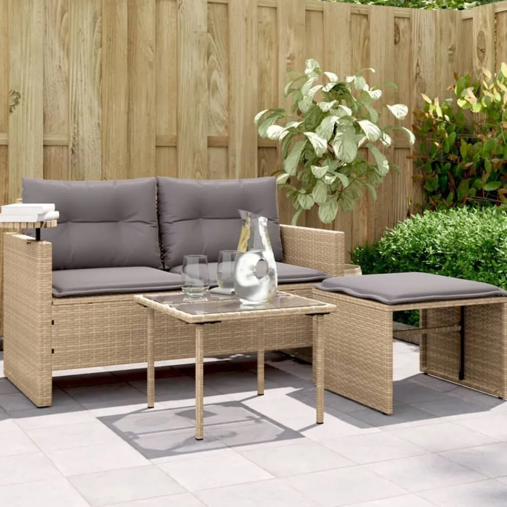 vidaXL Muebles De Jardín-Juego de sofás de jardín con cojines beige 3 pzas ratán PE