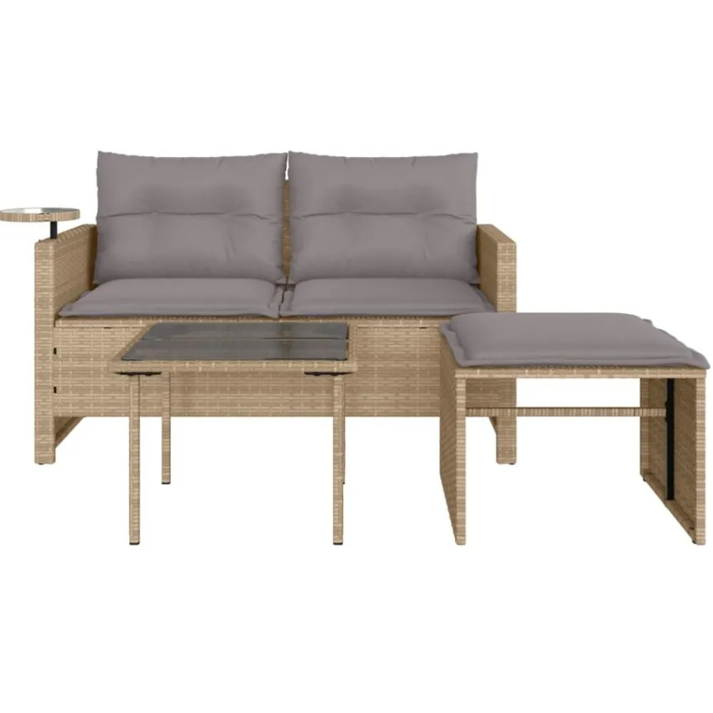 vidaXL Muebles De Jardín-Juego de sofás de jardín con cojines beige 3 pzas ratán PE