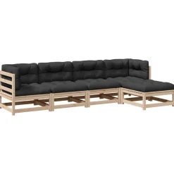 vidaXL Muebles De Jardín-Juego de sofás de jardín 5 pzas con cojines madera maciza pino