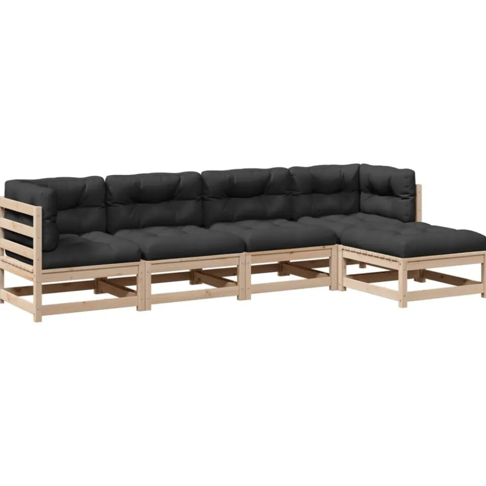 vidaXL Muebles De Jardín-Juego de sofás de jardín 5 pzas con cojines madera maciza pino