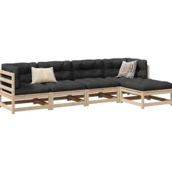 vidaXL Muebles De Jardín-Juego de sofás de jardín 5 pzas con cojines madera maciza pino