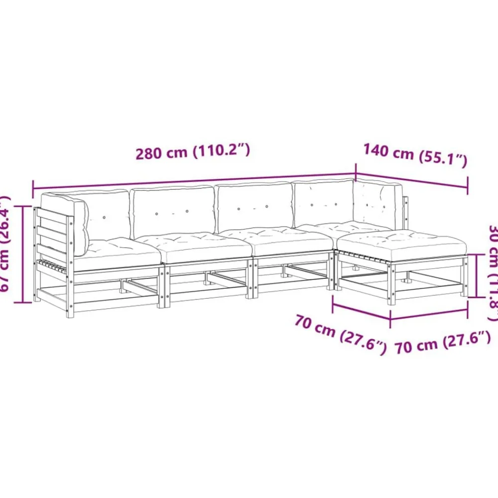 vidaXL Muebles De Jardín-Juego de sofás de jardín 5 pzas con cojines madera maciza pino