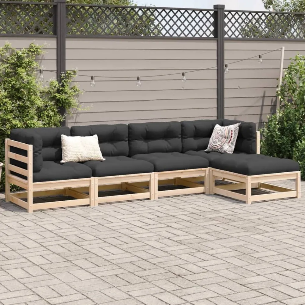 vidaXL Muebles De Jardín-Juego de sofás de jardín 5 pzas con cojines madera maciza pino