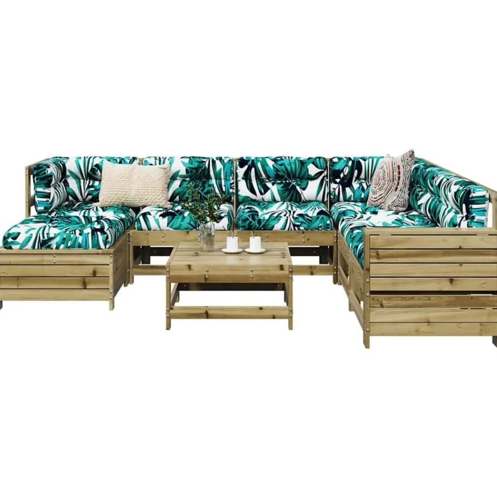 vidaXL Muebles De Jardín-Juego de sofás de jardín 8 pzas madera de pino impregnada