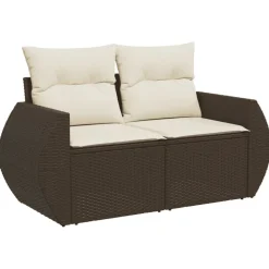 vidaXL Juego de sofás de jardín 7 piezas con cojines ratán PE marrón Marr&oacute;n y crema New