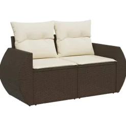 vidaXL Juego de sofás de jardín 7 piezas con cojines ratán PE marrón Marr&oacute;n y crema New