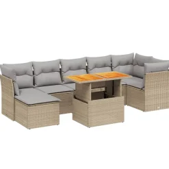 vidaXL Juego de sofás de jardín con cojines beige 8 pzas ratán PE beige y gris claro